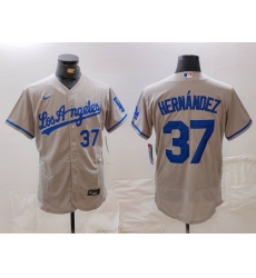 Men Los Angeles Dodgers 37 Teoscar Hernandez Grey Flex Base Stitched Baseball Jersey 5