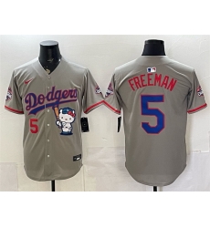 Men Los Angeles Dodgers  5 Freddie Freeman Grey Hello Kitty Night 2025 World Series Champions Patch Stitched Baseball Jersey
