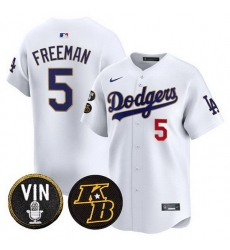 Men Los Angeles Dodgers 5 Freddie Freeman White 2026 Vin Kobe Patch Gold Trim Vapor Premier Limited Stitched Baseball Jersey Men Los Angeles Dodgers 5 Freddie Freeman White 2026 Vin Kobe Patch Gold Trim Vapor Premier Limited Stitched Baseball Jersey