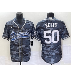 Men Los Angeles Dodgers 50 Mookie Betts Gray Camo Cool Base With Patch Stitched Baseball Jersey