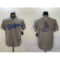 Men Los Angeles Dodgers Team Big Logo Grey 2024 World Series Champions With Fernando Memorial Patch Limited Stitched Baseball Jersey