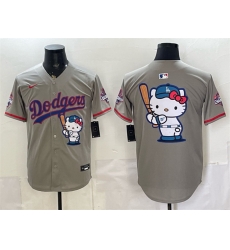 Men Los Angeles Dodgers Team Big Logo Grey Hello Kitty Night 2025 World Series Champions Patch Stitched Baseball Jersey