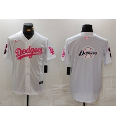 Men Los Angeles Dodgers Team Big Logo White Pink Vin  26 Kobe Patch Stitched Baseball Jersey