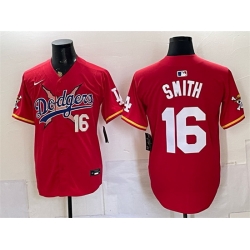 Men Los Angeles Dodgers x One Piece  16 Will Smith Red Vapor Premier Limited Stitched Baseball Jersey