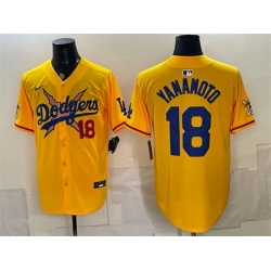 Men Los Angeles Dodgers x One Piece  18 Yoshinobu Yamamoto Yellow Vapor Premier Limited Stitched Baseball Jersey