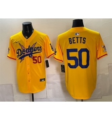 Men Los Angeles Dodgers x One Piece  50 Mookie Betts Yellow Vapor Premier Limited Stitched Baseball Jersey