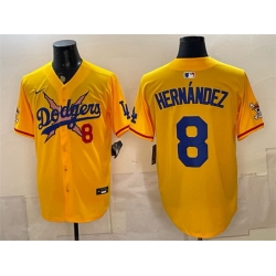Men Los Angeles Dodgers x One Piece  8 Enrique Hernandez Yellow Vapor Premier Limited Stitched Baseball Jersey