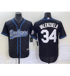 Men's Los Angeles Dodgers #34 Fernando Valenzuela Black With Patch Cool Base Stitched Baseball Jersey