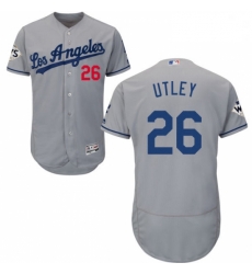 Mens Majestic Los Angeles Dodgers 26 Chase Utley Authentic Grey Road 2017 World Series Bound Flex Base Jersey