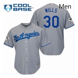 Mens Majestic Los Angeles Dodgers 30 Maury Wills Replica Grey Road 2017 World Series Bound Cool Base MLB Jersey