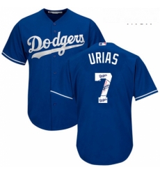 Mens Majestic Los Angeles Dodgers 7 Julio Urias Authentic Royal Blue Team Logo Fashion Cool Base MLB Jersey