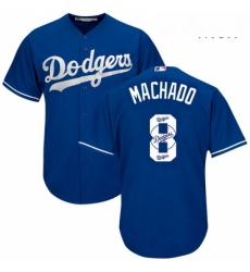 Mens Majestic Los Angeles Dodgers 8 Manny Machado Authentic Royal Blue Team Logo Fashion Cool Base MLB Jerse