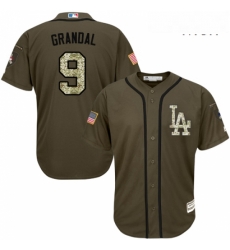 Mens Majestic Los Angeles Dodgers 9 Yasmani Grandal Replica Green Salute to Service MLB Jersey