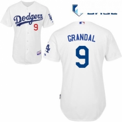 Mens Majestic Los Angeles Dodgers 9 Yasmani Grandal Replica White Home Cool Base MLB Jersey