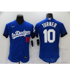 Men's Nike Los Angeles Dodgers #10 Justin Turner Blue Elite City Player Jersey