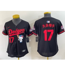 Women Los Angeles Dodgers  17 Shohei Ohtani Black Hello Kitty Night 2025 World Series Champions Patch Stitched Baseball Jersey  