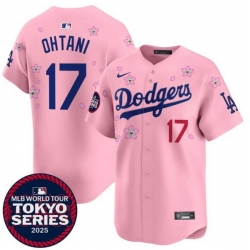 Women Los Angeles Dodgers 17  Shohei Ohtani Pink 2025 Tokyo Series Limited Stitched Baseball Jersey