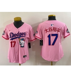 Women Los Angeles Dodgers  17 Shohei Ohtani Pink Hello Kitty Night 2025 World Series Champions Patch Stitched Baseball Jersey  