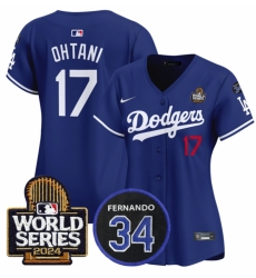 Women Los Angeles Dodgers 17 Shohei Ohtani Royal 2024 World Series  26 Fernando Memorial Patch Limited Stitched Baseball Jersey 28Run Small 29