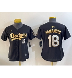 Women Los Angeles Dodgers 18 Yoshinobu Yamamoto Black Gold Limited Stitched Baseball Jersey 28Run Small 29