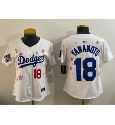Women Los Angeles Dodgers 18  Yoshinobu Yamamoto White 2025 World Series Champions Patch Tokyo Series Limited Stitched Baseball Jersey 