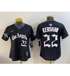 Women Los Angeles Dodgers 22 Clayton Kershaw Black 2025 World Series Champions LA Gothic Edition Limited Stitched Baseball Jersey 