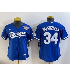 Women Los Angeles Dodgers 34 Toro Valenzuela Blue 2024 World Series Cool Base Stitched Baseball Jersey 