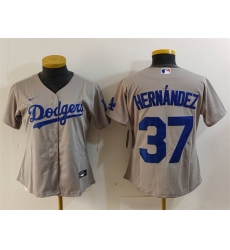 Women Los Angeles Dodgers 37 Teoscar Hern E1ndez Grey Stitched Jersey