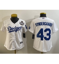 Women Los Angeles Dodgers 43 Noah Syndergaard White 2024 World Series Cool Base Stitched Baseball Jersey 