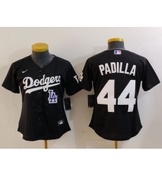 Women Los Angeles Dodgers 44 Vicente Padilla Black Stitched Jersey 1