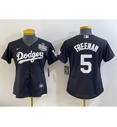 Women Los Angeles Dodgers 5 Freddie Freeman Black 2024 World Series Cool Base Stitched Baseball Jersey 