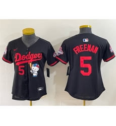 Women Los Angeles Dodgers  5 Freddie Freeman Black Hello Kitty Night 2025 World Series Champions Patch Stitched Baseball Jersey  