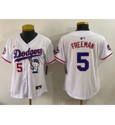 Women Los Angeles Dodgers 5 Freddie Freeman White Hello Kitty Night 2025 World Series Champions Patch Stitched Baseball Jersey Women Los Angeles Dodgers 5 Freddie Freeman White Hello Kitty Night 2025 World Series Champions Patch Stitched Baseball Jersey