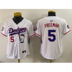 Women Los Angeles Dodgers  5 Freddie Freeman White Hello Kitty Night 2025 World Series Champions Patch Stitched Baseball Jersey  