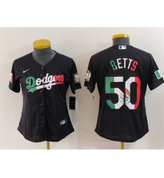 Women Los Angeles Dodgers 50 Mookie Betts Black Mexico Stitched Jersey