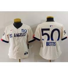 Women Los Angeles Dodgers 50 Mookie Betts Cream Stitched Jersey 2