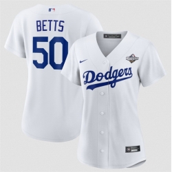 Women Los Angeles Dodgers 50 Mookie Betts White 2025 World Series Home Cool Base Stitched Baseball Jersey  Women Los Angeles Dodgers 50 Mookie Betts White 2025 World Series Home Cool Base Stitched Baseball Jersey