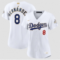 Women Los Angeles Dodgers  8 Enrique Hernandez White 2026 Gold Collection Stadium Stitched Baseball Jersey  