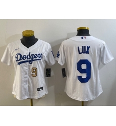 Women Los Angeles Dodgers 9 lux White Cool Base Stitched Baseball Jersey2