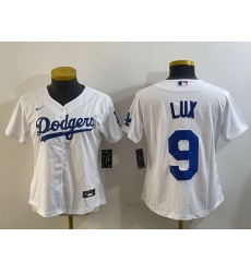 Women Los Angeles Dodgers 9 lux White Cool Base Stitched Baseball Jersey