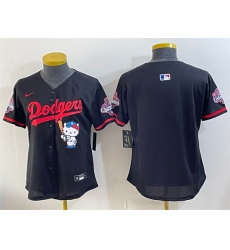 Women Los Angeles Dodgers Blank Black Hello Kitty Night 2025 World Series Champions Patch Stitched Baseball Jersey  