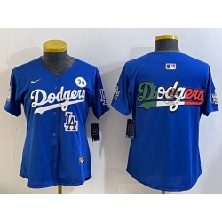 Women Los Angeles Dodgers Blank Blue 2024 World Series With No  34 Patch Home Limited Stitched Baseball Jersey  3