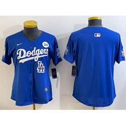 Women Los Angeles Dodgers Blank Blue 2024 World Series With No  34 Patch Home Limited Stitched Baseball Jersey 