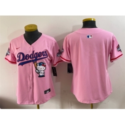 Women Los Angeles Dodgers Blank Pink Hello Kitty Night 2025 World Series Champions Patch Stitched Baseball Jersey  