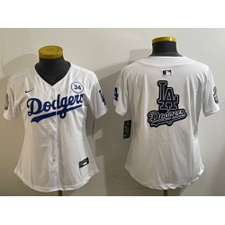 Women Los Angeles Dodgers Blank White 2024 World Series With No  34 Patch Home Limited Stitched Baseball Jersey  6