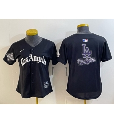 Women Los Angeles Dodgers Team Big Logo Black 2025 World Series Champions LA Gothic Edition Limited Stitched Baseball Jersey 