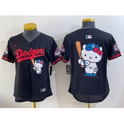 Women Los Angeles Dodgers Team Big Logo Black Hello Kitty Night 2025 World Series Champions Patch Stitched Baseball Jersey  