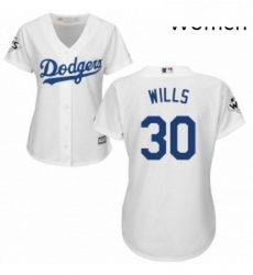 Womens Majestic Los Angeles Dodgers 30 Maury Wills Authentic White Home 2017 World Series Bound Cool Base MLB Jersey