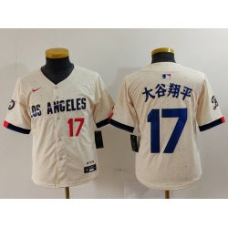 Youth Los Angeles Dodgers 17 Shohei Ohtani Cream Stitched Baseball Jersey 3