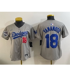 Youth Los Angeles Dodgers 18 Yoshinobu Yamamoto Grey 2025 World Series Champions Patch Limited Stitched Baseball Jersey Youth Los Angeles Dodgers 18 Yoshinobu Yamamoto Grey 2025 World Series Champions Patch Limited Stitched Baseball Jersey